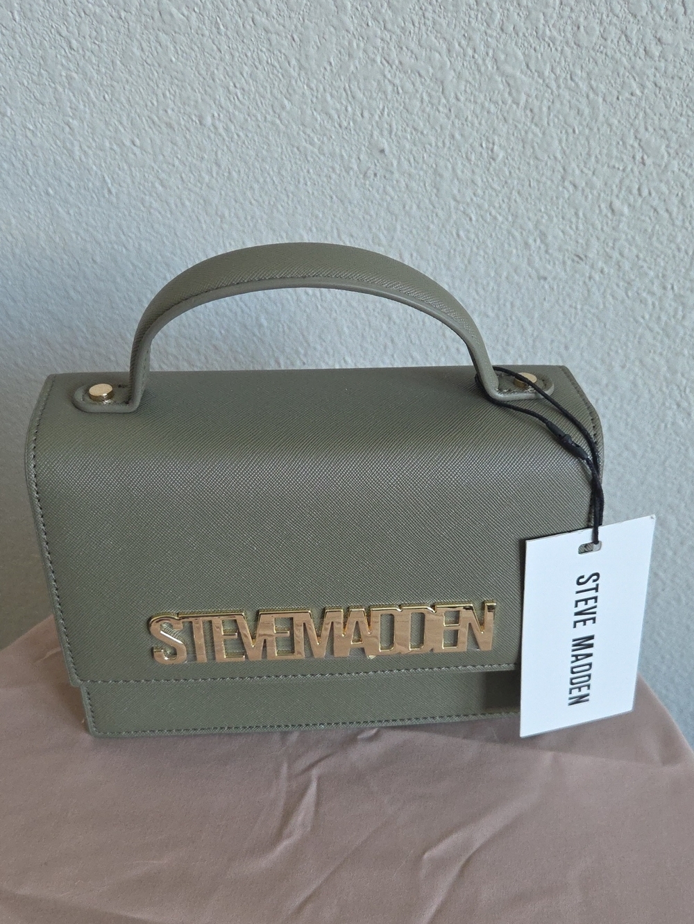 Steve Madden Olive Top-Handle Satchel with Gold Logo